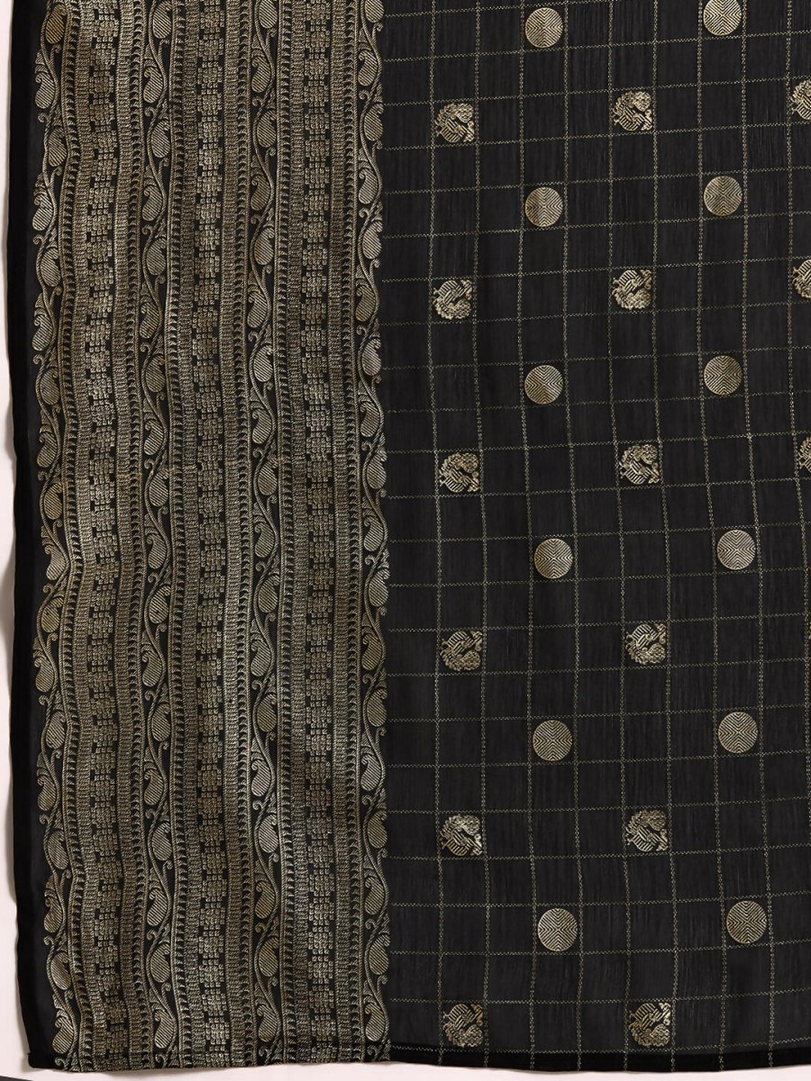 Ahalyaa Women's Traditional Semi Stitch Saree - Black