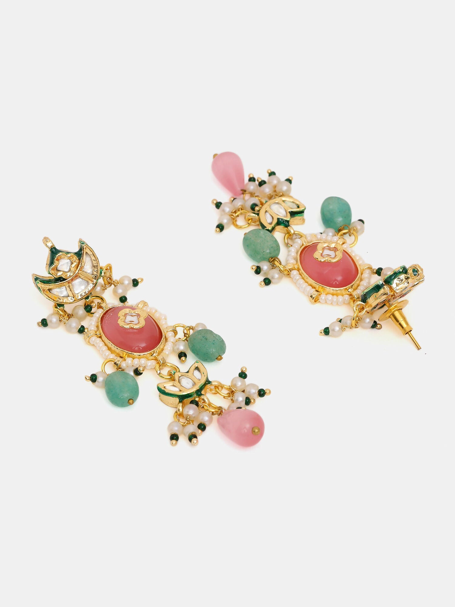 Ruby Raang 22k Gold Polished Blush Pink Kundan Earrings - Distacart