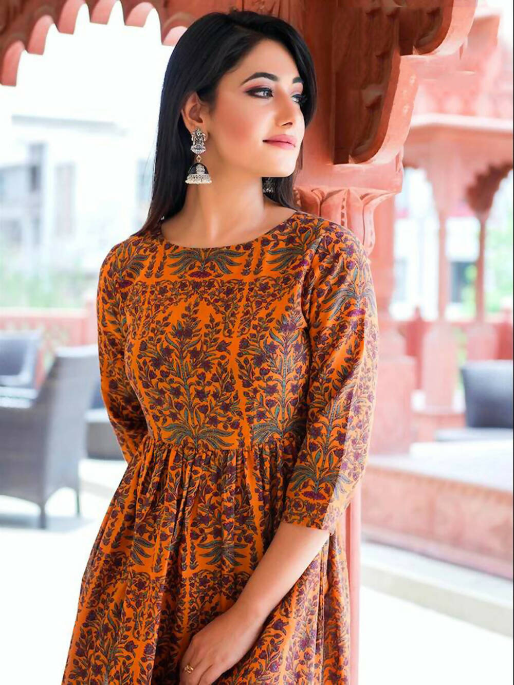 Designer Partywear Printed Dark Coral Pure Maslin Gown - Anbazaar - Distacart