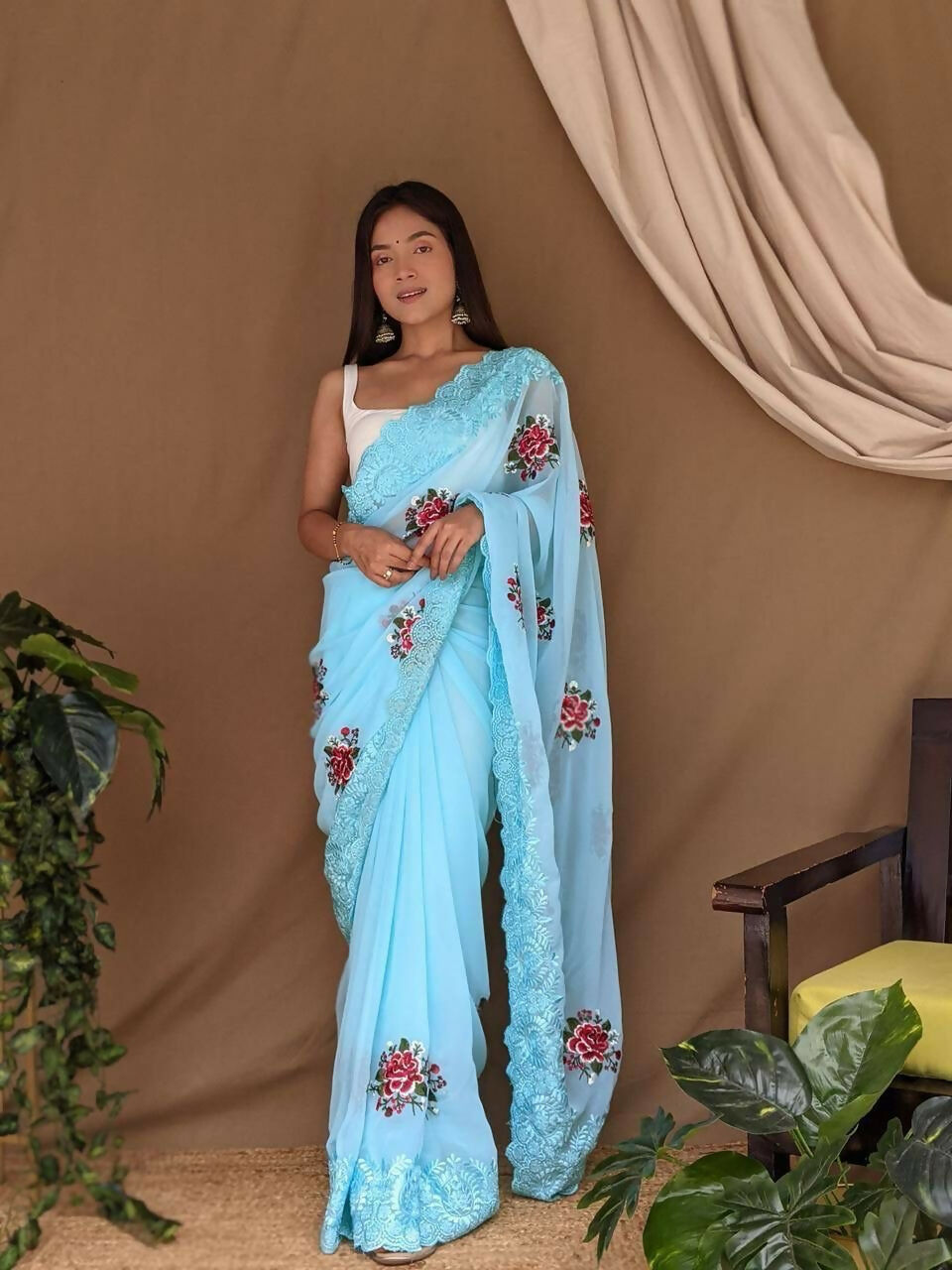 Vamsee Fana Sky Georgette Silk Saree
