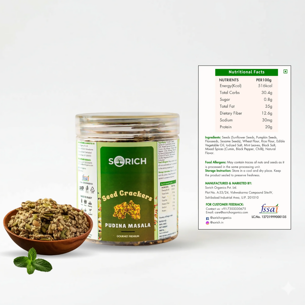 Sorich Organics Pudina Seeds Cracker – Crispy & Healthy Snack with Pudina Masala Twist - Distacart