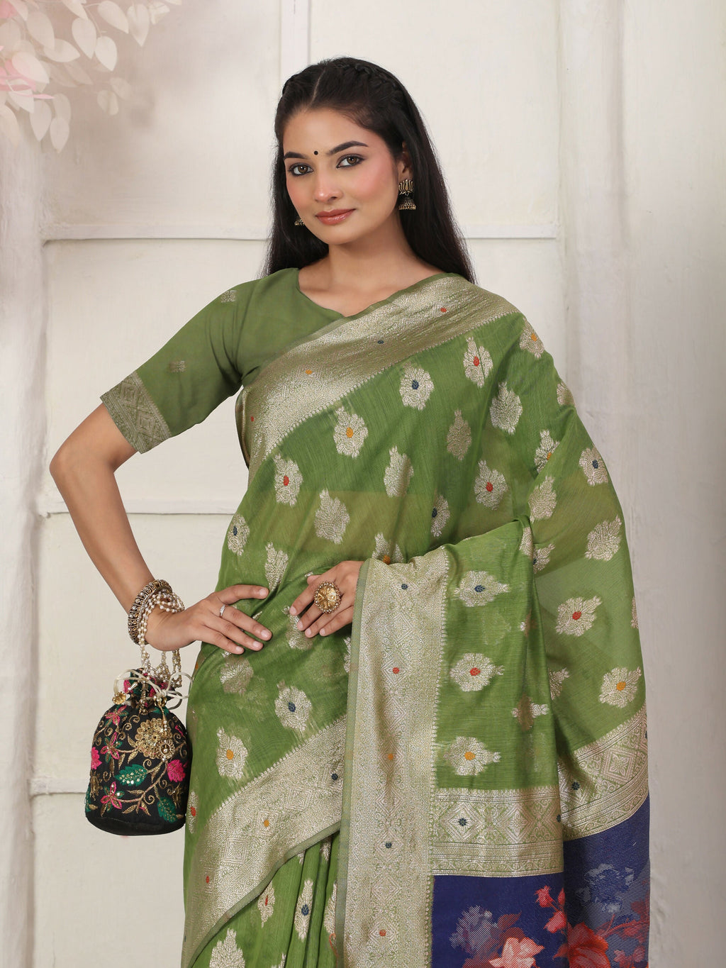 Shree Shyam Fashion Linen Cotton Green Saree - Distacart