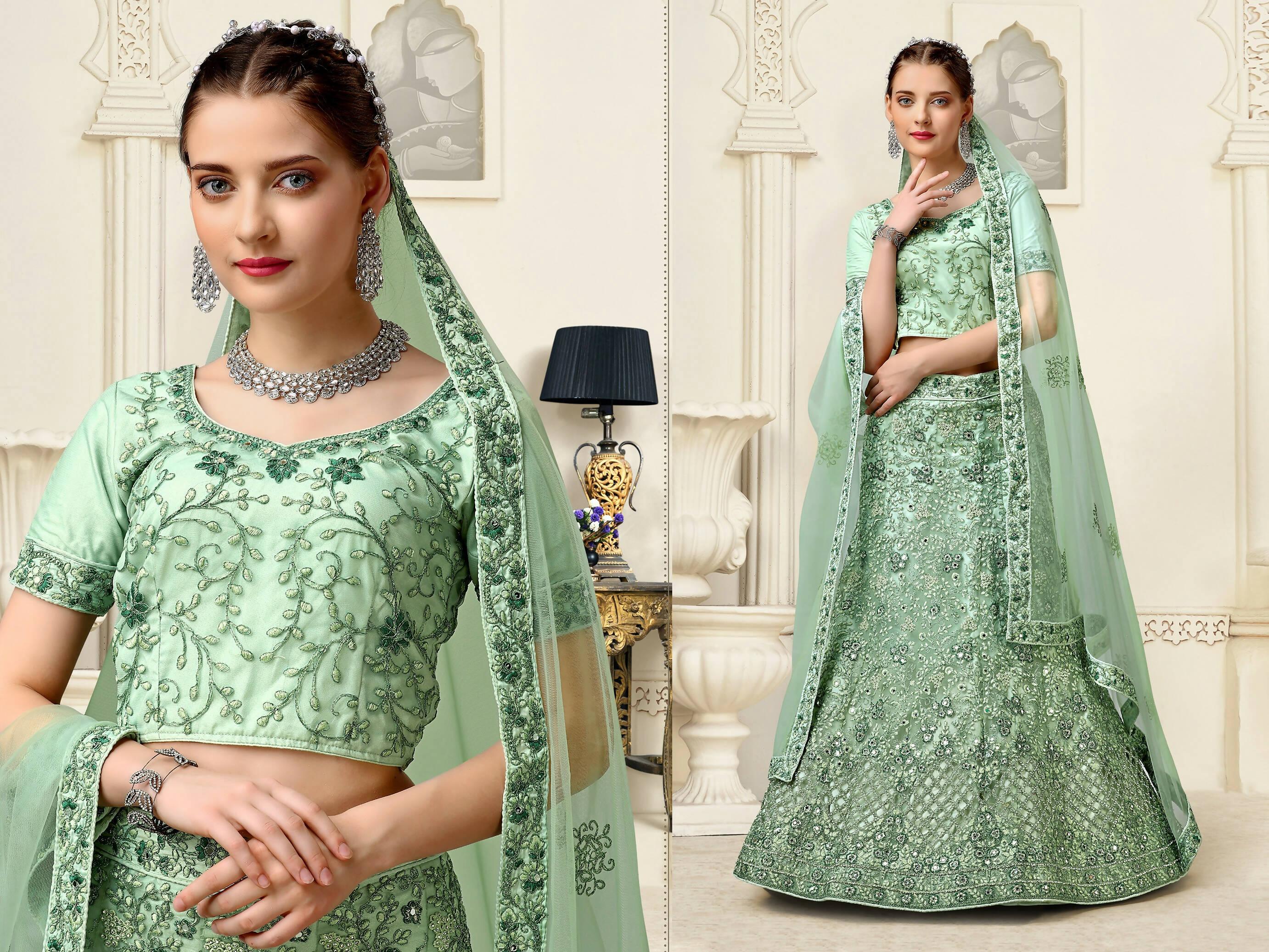 Sea Green Net Fancy Zari Embroidered work Lehenga Choli with Dupatta - Heer