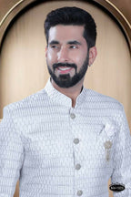 Joban Fashion Men's Grey & White Cotton Silk Kurta with Pyjama