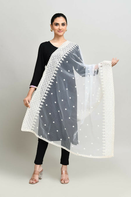 Joban Fashion White Cotton Embroidery Work Pakistani Karanchi Dupatta