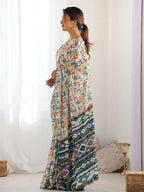 Designer Partywear Georgette White Fancy Saree - Durga