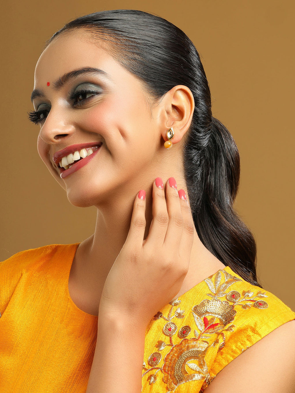 Ruby Raang Yellow Kundan Studs - Distacart