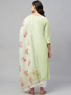 Myshka Green Embroidered 3/4 Sleeve V Neck Kurta Pant Dupatta Set - Distacart