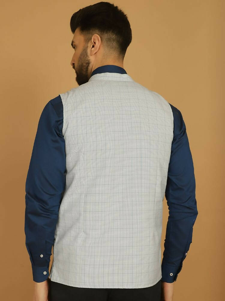 Even Apparels Nehru Jacket With Welt Pockets - Blue