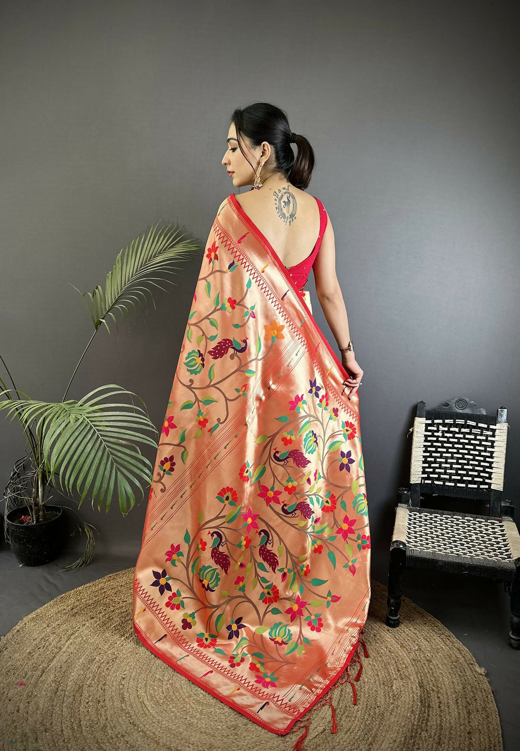 Joban Fashion Pink Floral & Potentially Peacock Soft Silk Paithani Saree - Distacart