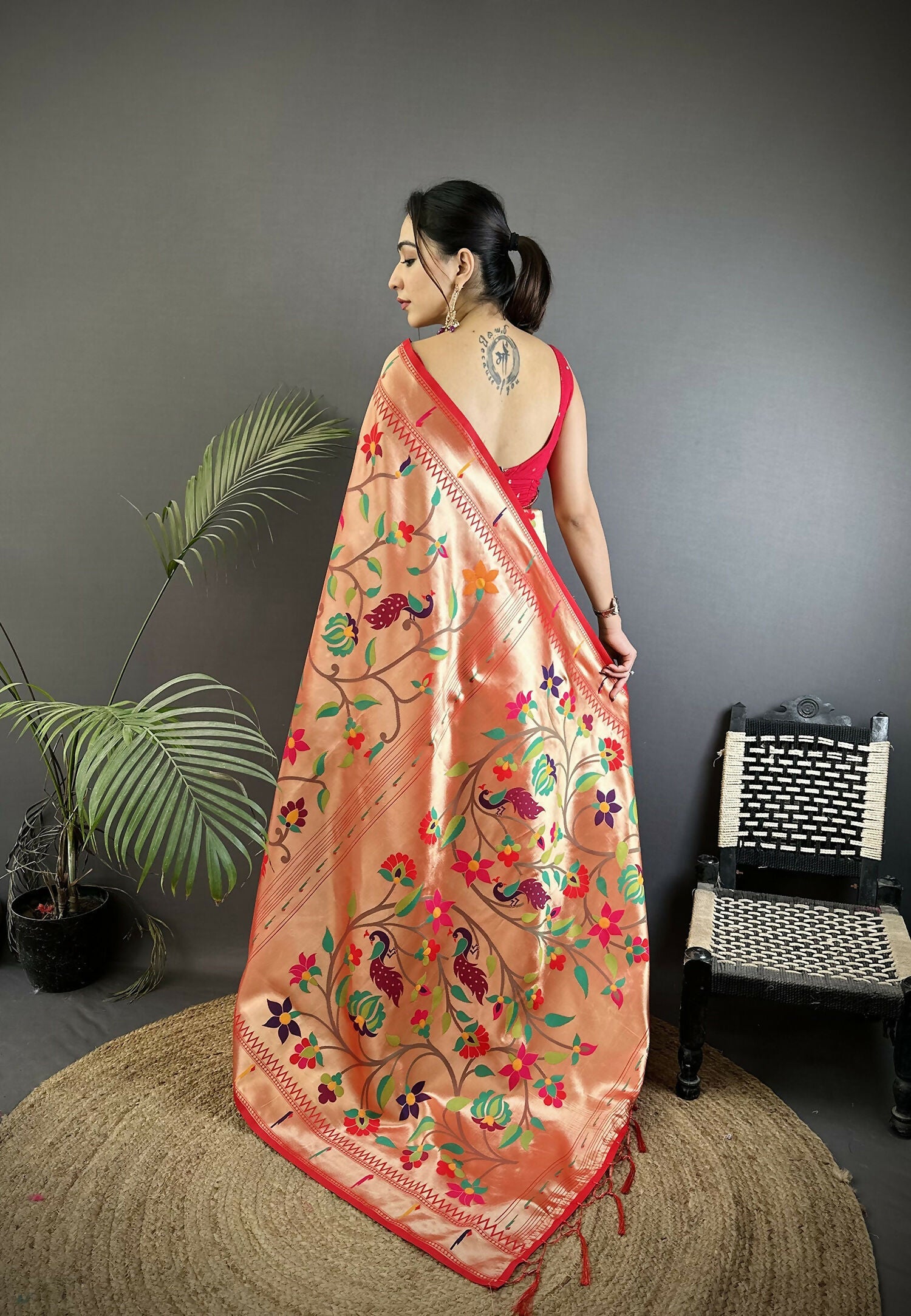 Joban Fashion Pink Floral & Potentially Peacock Soft Silk Paithani Saree - Distacart