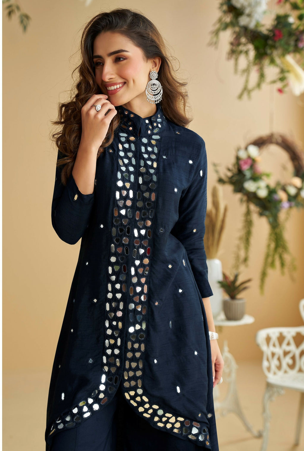 Anaita Black Silk Stylish Readymade Suit with Real Mirror Work - Distacart