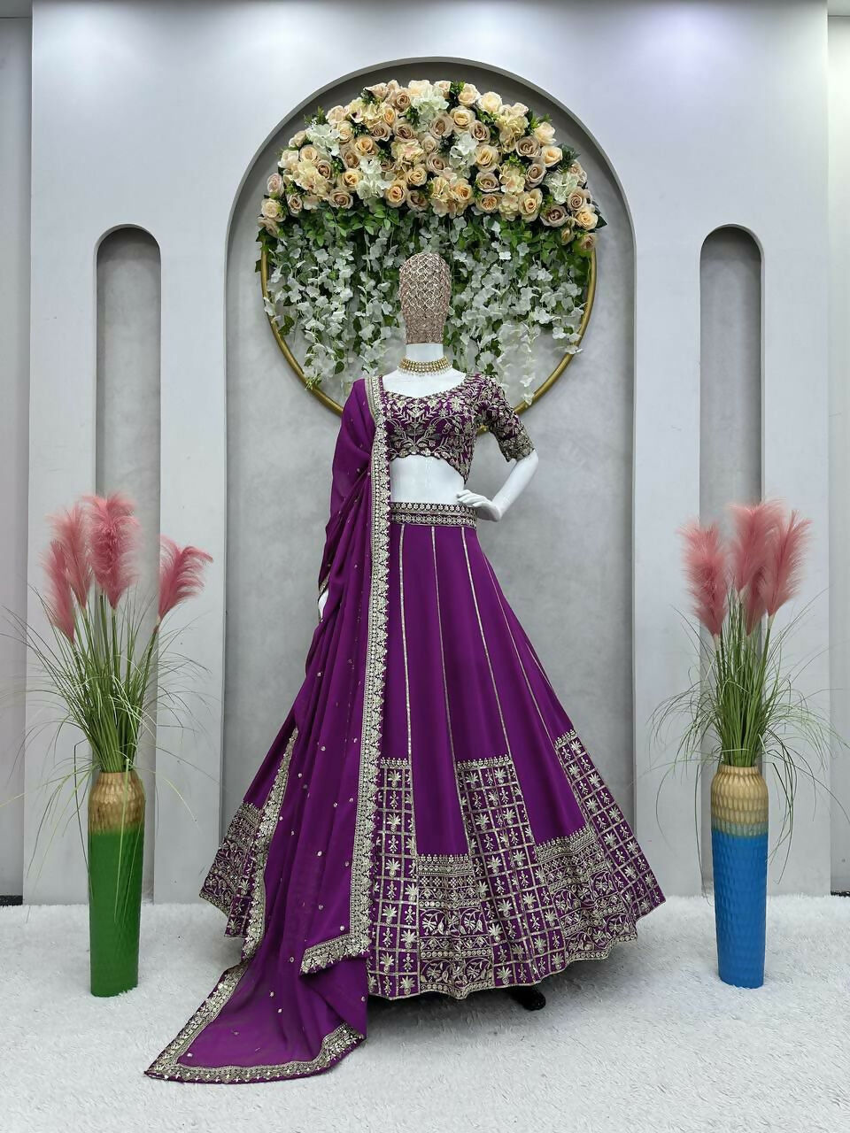 Jyoti Fashion Women's Wine Faux Georgette Sequins with Thread Embroidered Designer Lehenga Choli Set