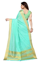 Vamika Sky Blue Cotton Polyester Silk Weaving Saree - Distacart