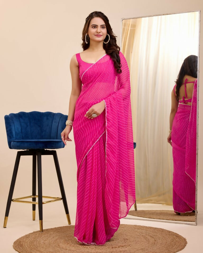Pink Georgette Designer Printed Ready To Wear Saree - Ibiza