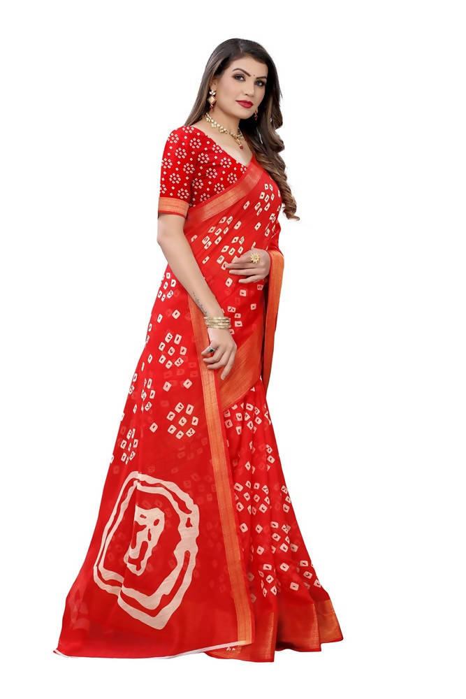 Vamika Red Linen Zari Border Saree