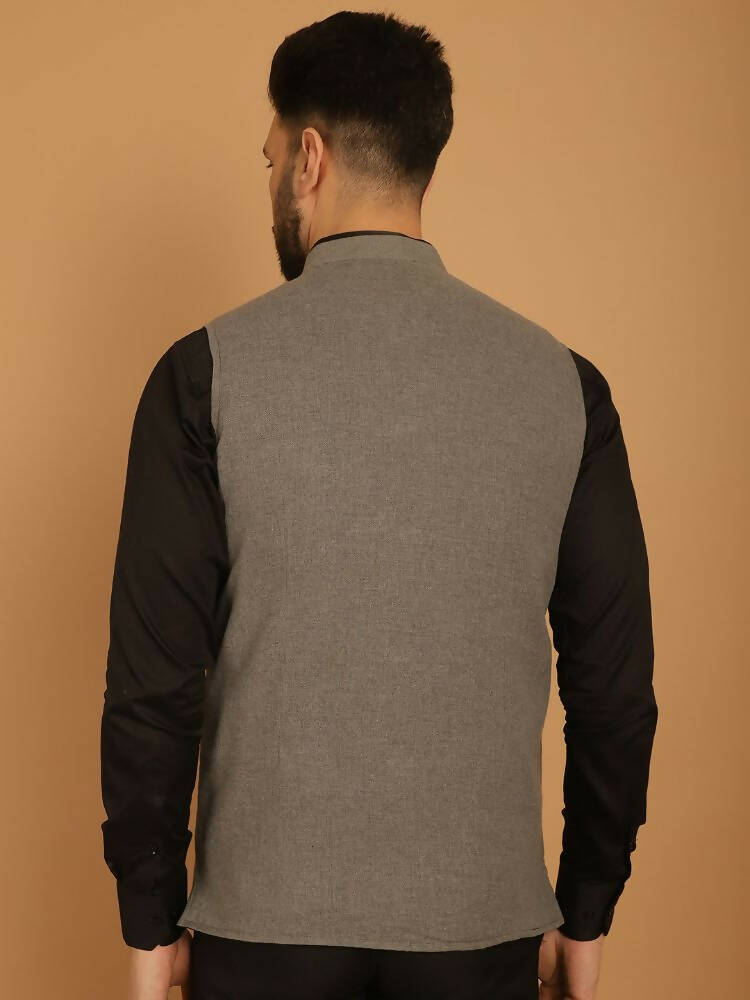 Even Apparels Nehru Jacket With Welt Pockets - Grey