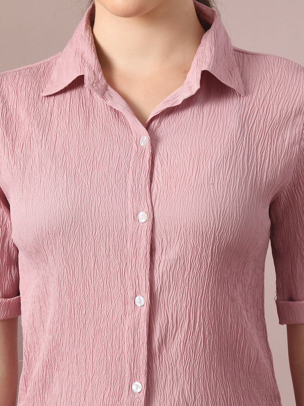 Myshka Women's Pink Solid Shirt Collar Party Shirt With Shorts Co-ord set