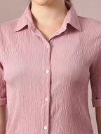 Myshka Women's Pink Solid Shirt Collar Party Shirt With Shorts Co-ord set