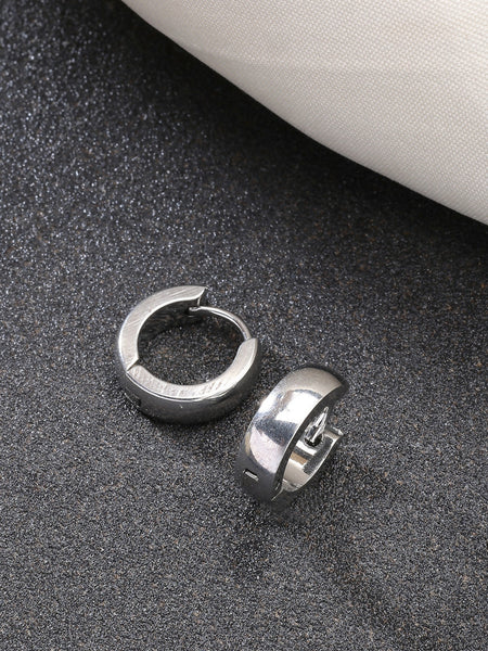 NVR Men's Silver-Plated Stainless Steel Hoop Earrings