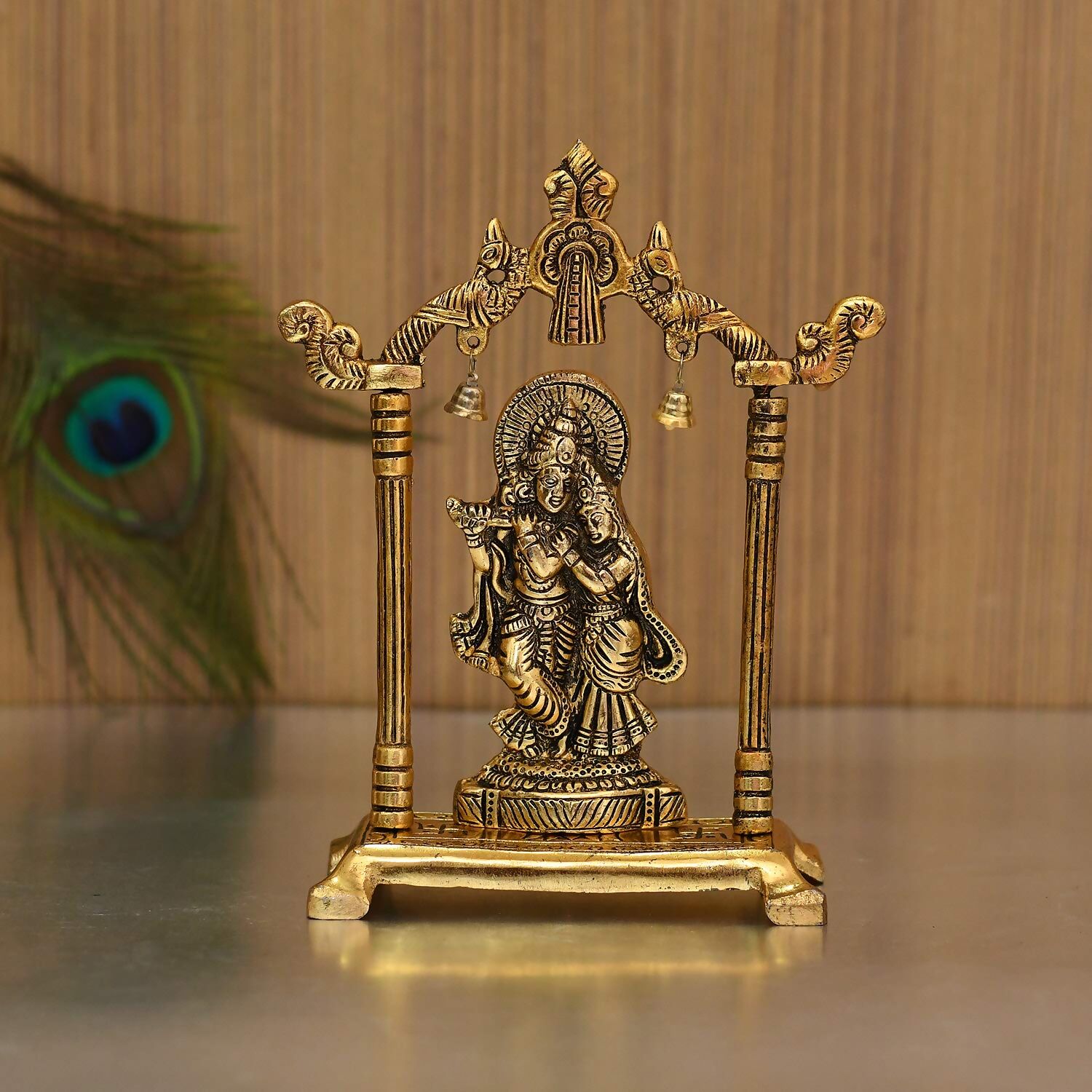 Collectible India Metal Gold-Polished Radha Krishna Idol