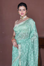 Morchari Green Cotton Chanderi Embroidery Saree Unstitched Blouse - Distacart