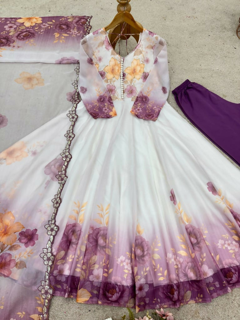 Teeya Creation Multi Color Organza Silk Printed Party Wear Gown - Distacart