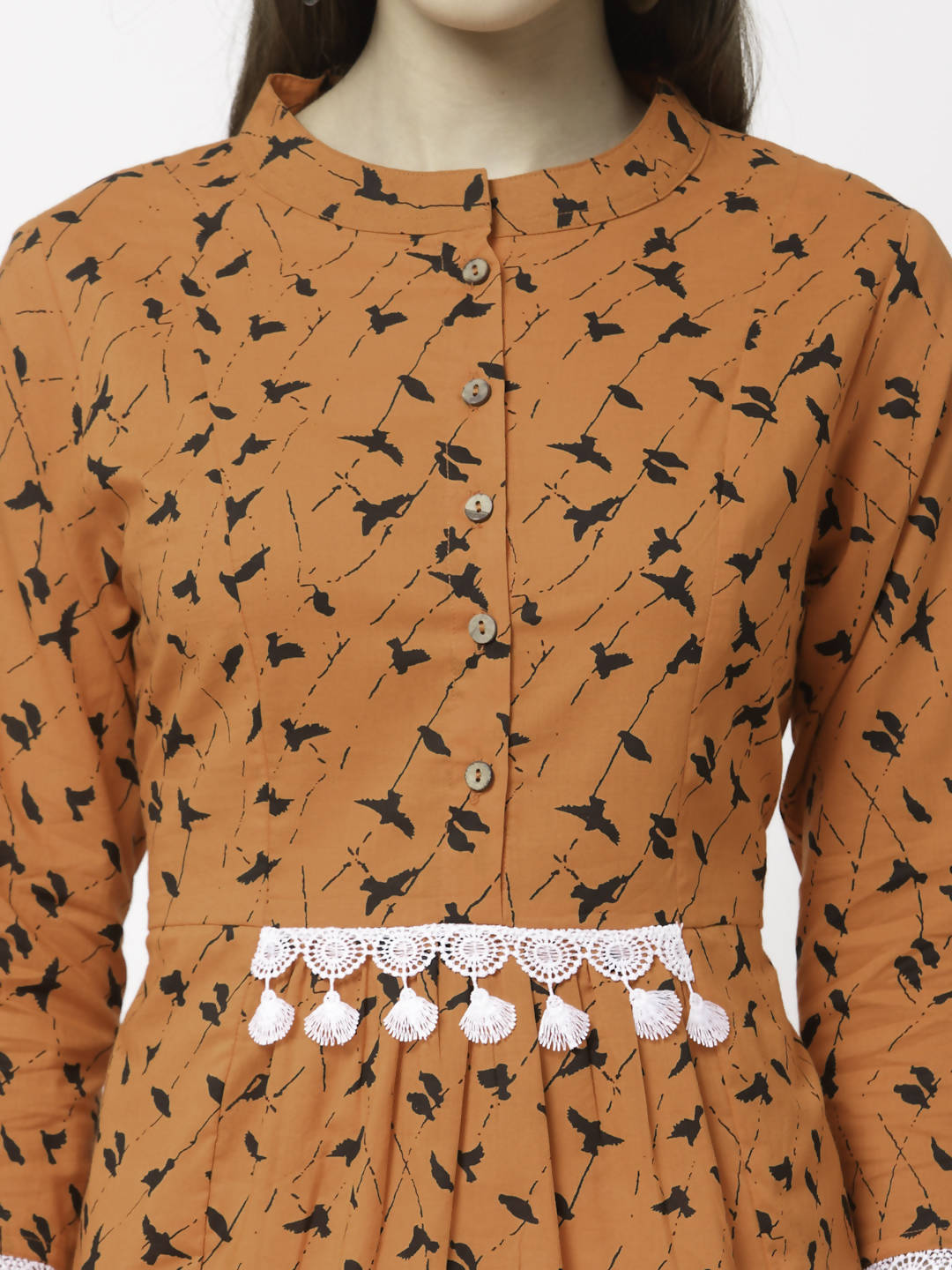 Myshka Women Orange Pure Cotton Printed 3/4 Sleeve Round Casual Tunic
