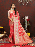 Lorenvalley Fashion Red Soft Silk Woven Design with Zari Weaving Leheriya Design Saree