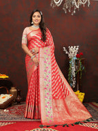 Lorenvalley Fashion Red Soft Silk Woven Design with Zari Weaving Leheriya Design Saree