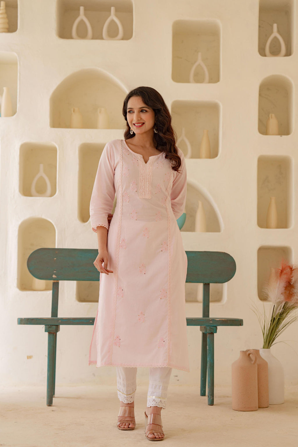 Juniper Blush Whisper Embroidered Kurta - Distacart