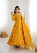 Lehenga Mart Designer Anarkali Suit With Kurta, Dupatta For Women-Yellow - Distacart