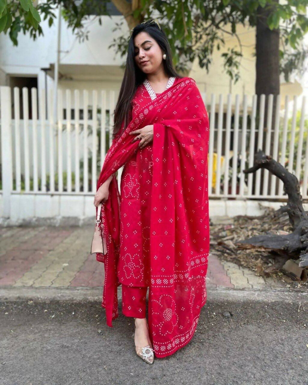 The52 Red Women's Beautiful Rayon Fabric Printed Work Straight Kurta Pant and Dupatta Set - Distacart