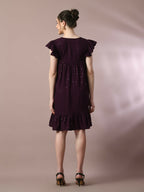 Myshka Women's Violet Embroidered Cotton Round Neck A-Line Party Dress - Distacart