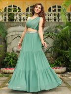 Janasya Sage Green Georgette Embellished Lehenga Choli