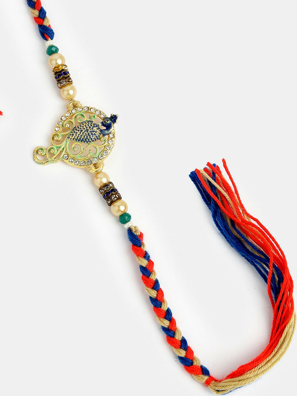 NVR Men Gold-Toned Peacock Design Stone-Studdded Rakhi With Roli Chawal - Distacart