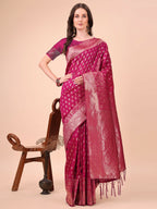 Shree Shyam Fashion Lichi Silk Magenta Saree - Distacart