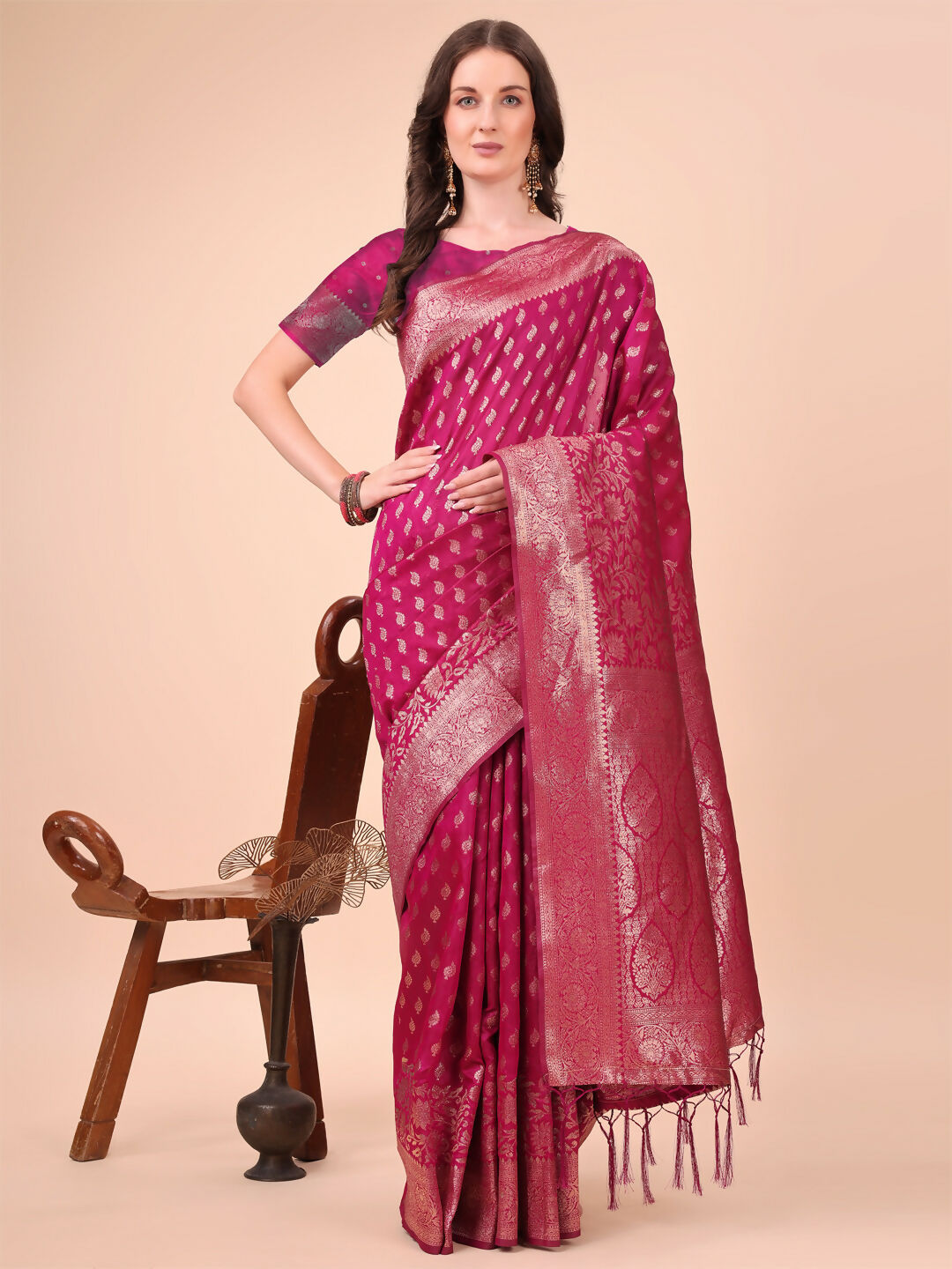 Shree Shyam Fashion Lichi Silk Magenta Saree - Distacart
