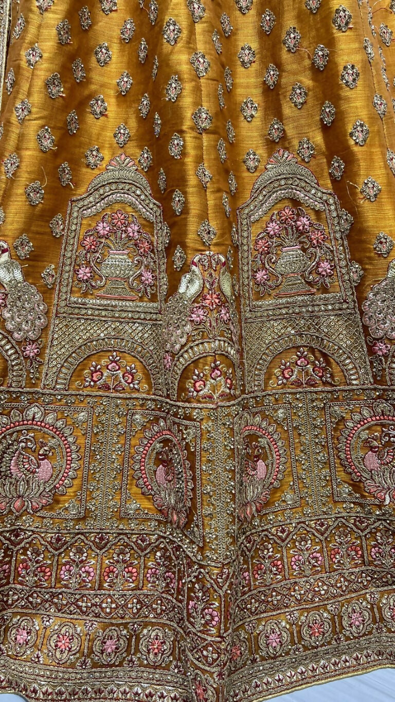 Jyoti Fashion Women's Golden Bridal Net Fancy Dori & Sequins Multi Thread Embroidered with Diamond Work Wedding Lehenga Choli