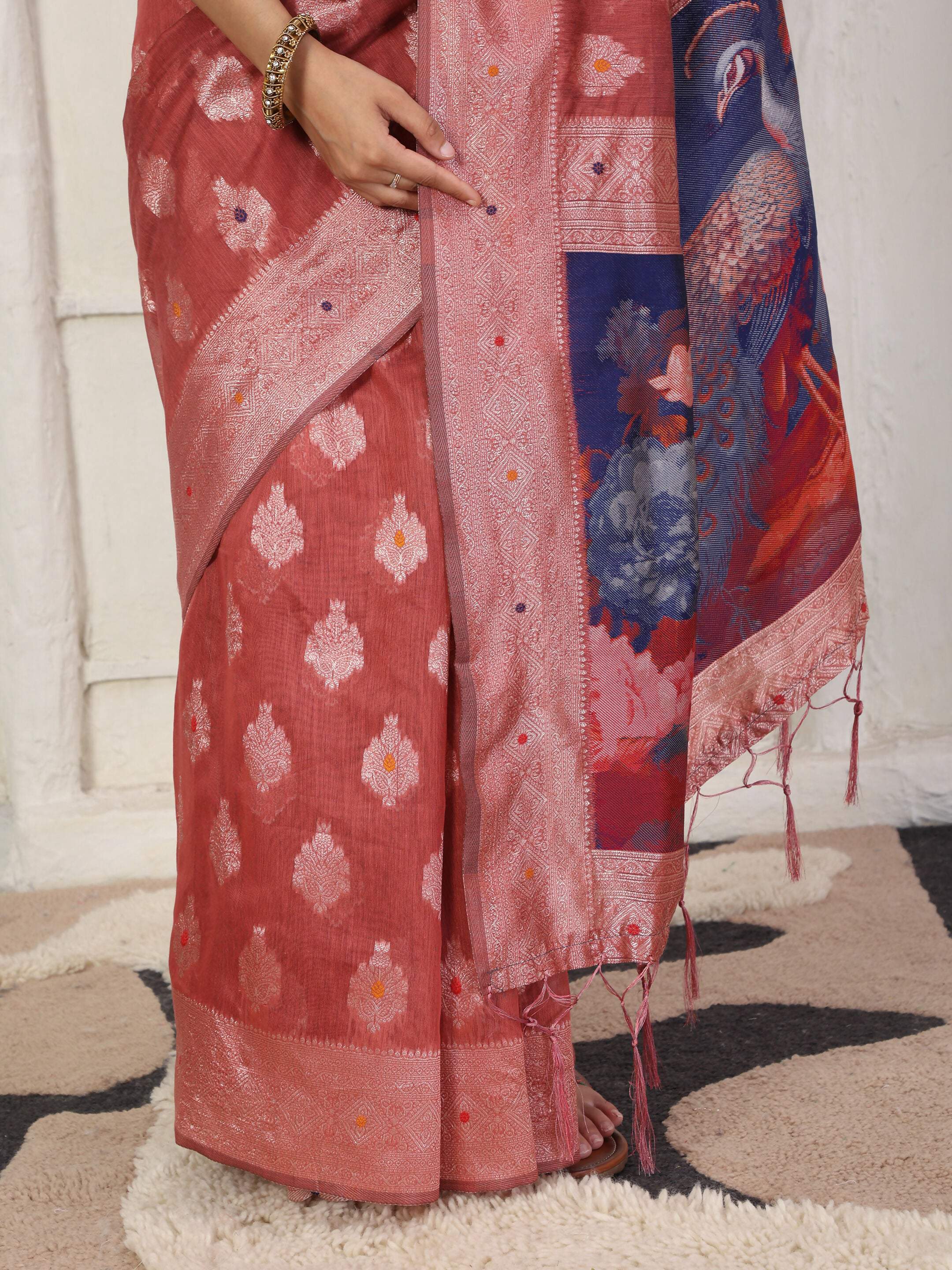 Shree Shyam Fashion Linen Cotton Rust Saree - Distacart