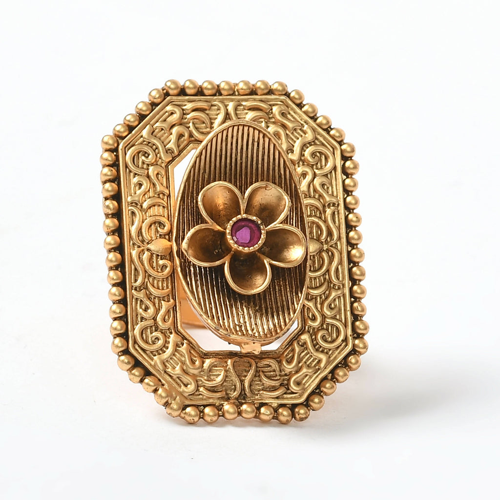 Mominos Fashion Joharkamal Gold-Polished Stone Studded Adjustable Finger Ring - Design 018
