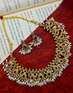 Jewel City Handcrafted Antique Gold-Plated Kundan Choker Necklace Set with Pearls | Traditional Indian Ethnic Bridal Jewelry Set