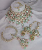 Jewel City Elegant Polki Kundan Bridal Set with Necklace, Earring & Mathapati-Handcrafted Indian Wedding Jewelry with Pearl Accents