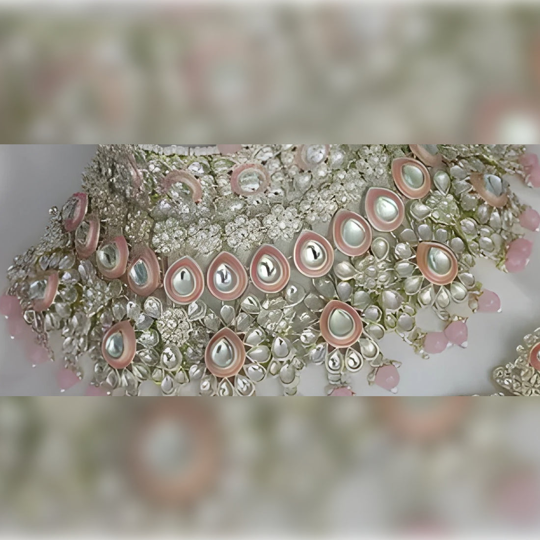 Jewel City Luxurious Rose Quartz Kundan Bridal Set - Complete Semi Wedding Jewelry Collection with Pearl Embellishments - Distacart