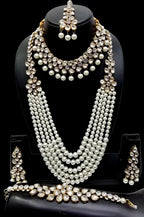 Jewel City Kundan Pearl Bridal Jewelry Set-Traditional Gold-Plated Indian Wedding Necklace Set with Earrings, MaangTikka & Bracelet