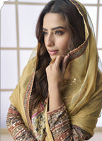 Vegaa Fashion Beige Crepe Silk Digital With Aari Work Palazzo Suit