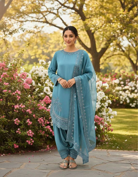 Teeya Creation Teal Color Natural Creap Silk Designer Fancy Party Wear Salwar Suit