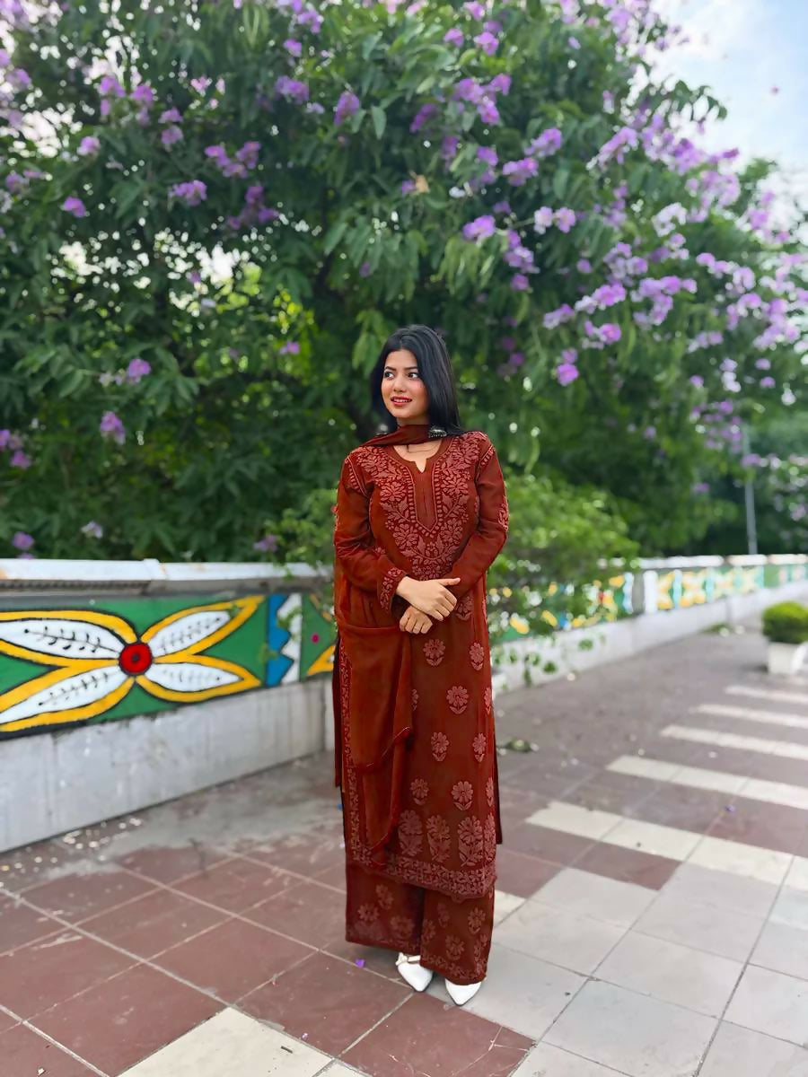 Joban Fashion Maroon Georgette Embroidery Sequence Work Readymade Kurta Set - Distacart