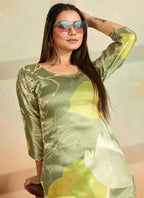 Prazu Fashion Mahendi Green Printed Cotton Reyon Kurta Pant Set - Distacart