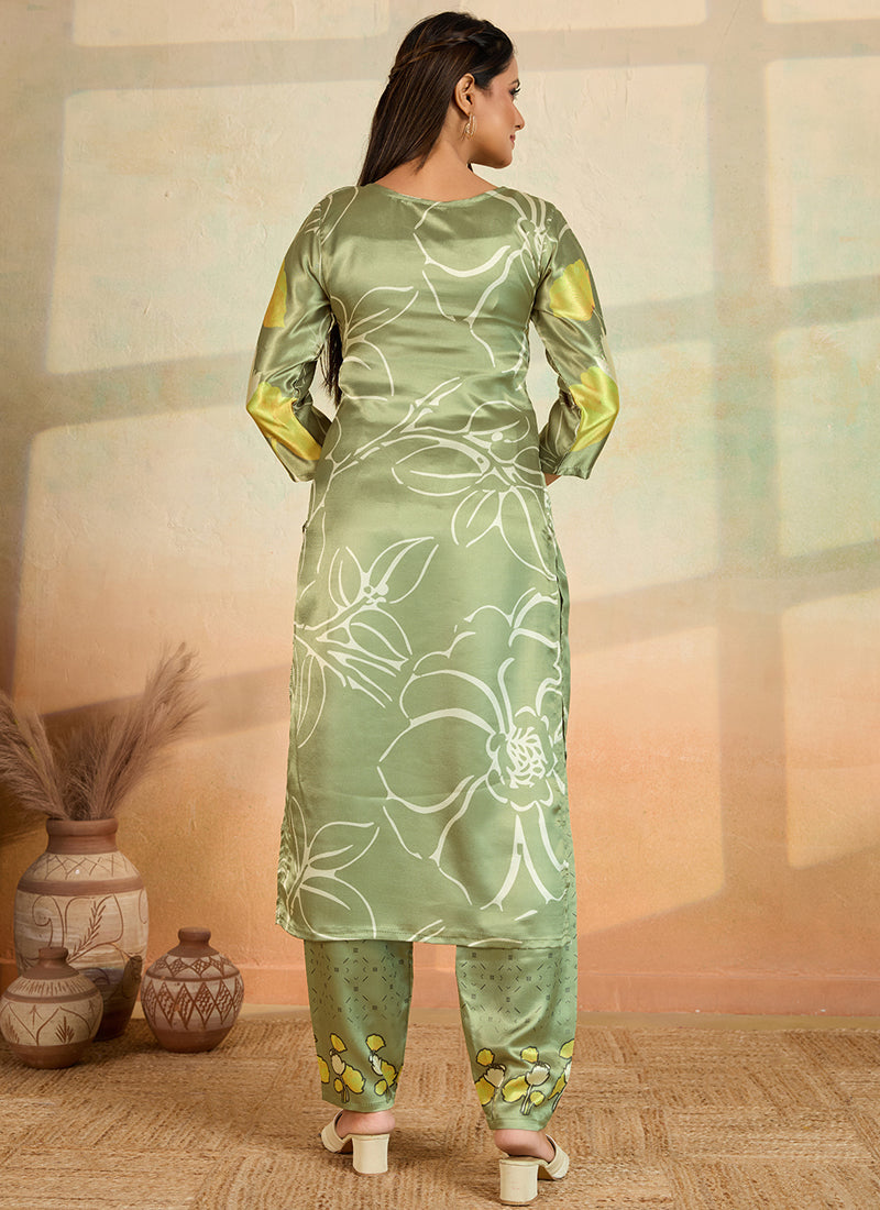 Prazu Fashion Mahendi Green Printed Cotton Reyon Kurta Pant Set - Distacart